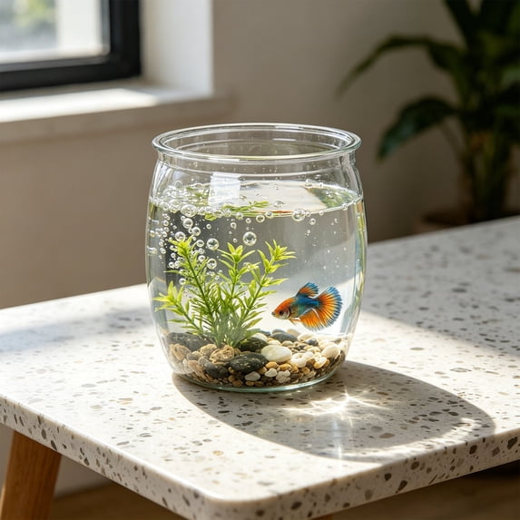 Goldfish Bowl Fish Tank Desktop Aquarium Decorative Plastic Fish Tank For Home Office Living Room Tabletop Decor Easy Clean Starter Tank For Betta Goldfish Small Fish Beginners