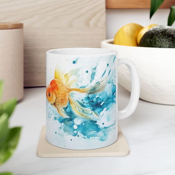 Goldfish Ceramic Mug, Colorful Fish Coffee Cup, Ocean Theme Tea Mug, Animal Lover Gift, Fish Art Drinkware, Fish Tank Dr, Underwater .