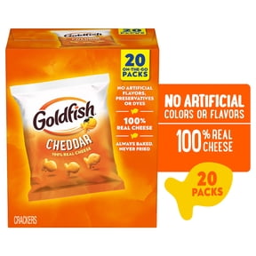 Goldfish Cheddar Cheese Crackers, Baked Snack Crackers, 1 oz on-The-Go Snack Packs, 20 Count Box