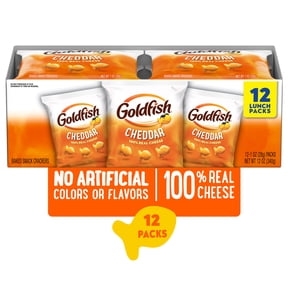 Goldfish Cheddar Cheese Crackers, Snack Packs, 1 oz, 12 Count Multi-Pack Tray