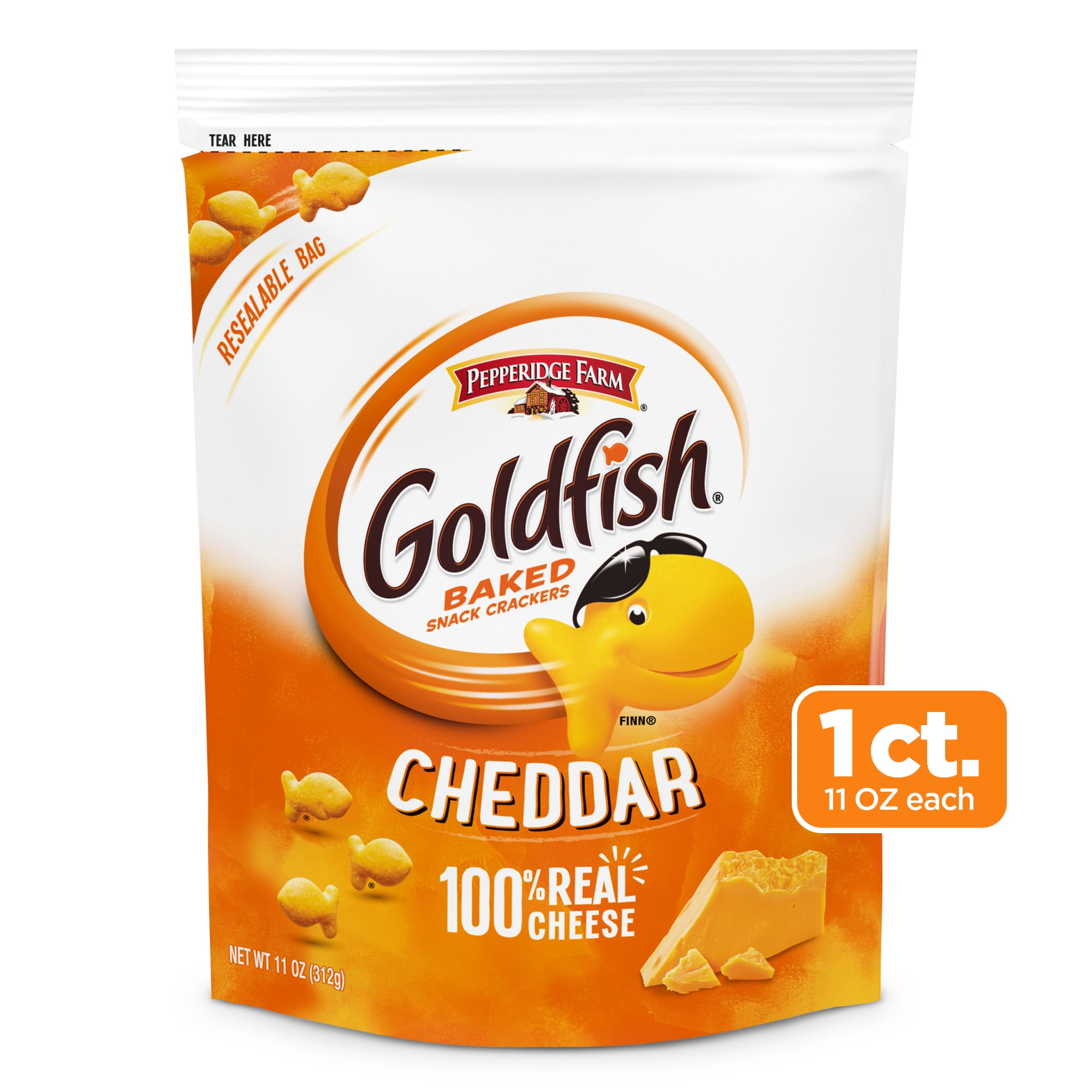 Goldfish Cheddar Crackers, Snack Crackers, 11 oz resealable bag