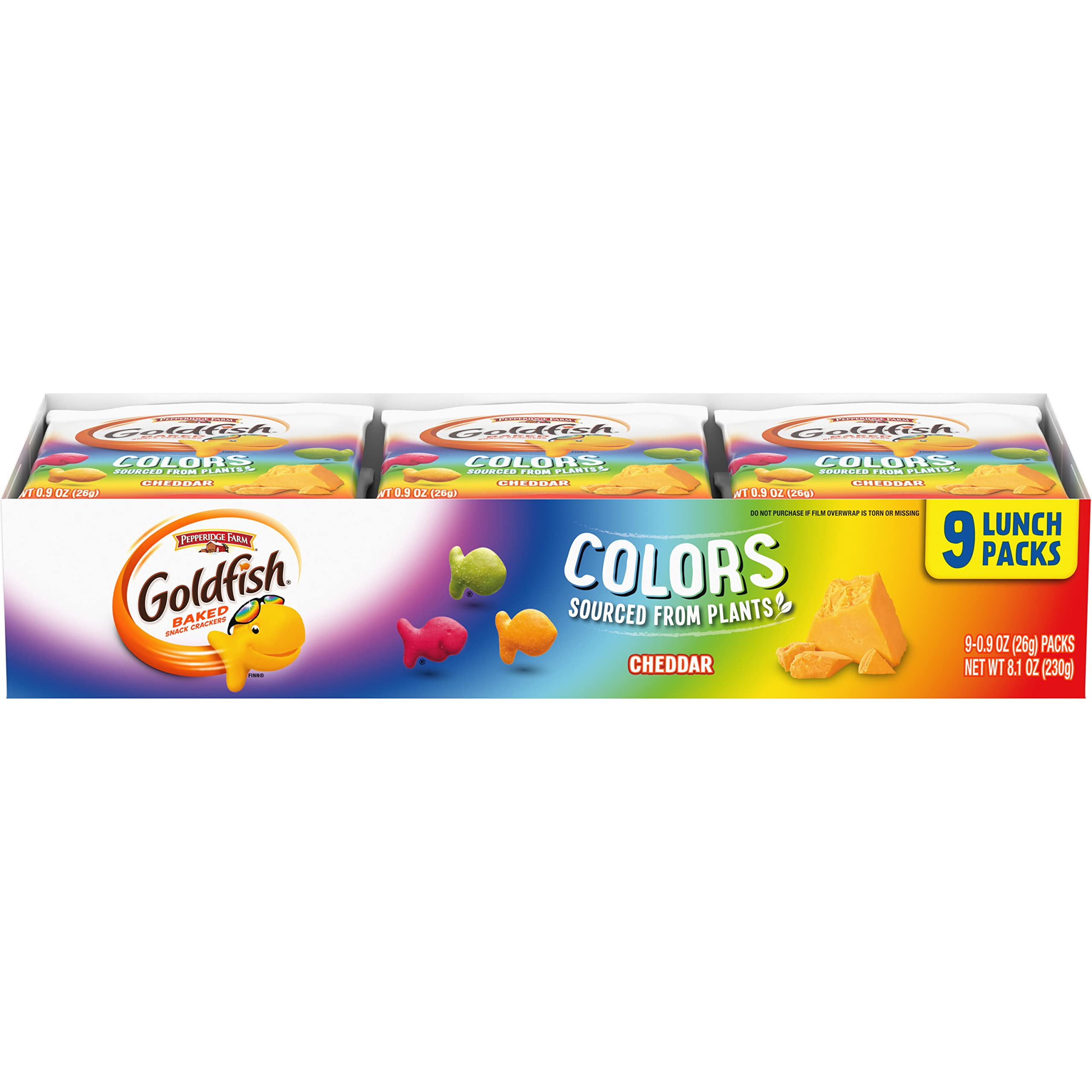 Goldfish Colors Cheddar Crackers, OIF8 Snack Pack, 0.9 oz, 9 CT Multi
