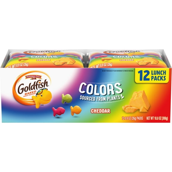 Goldfish Colors Crackers, Snack Pack, 0.9 oz, 12 Count Multi-Pack Tray
