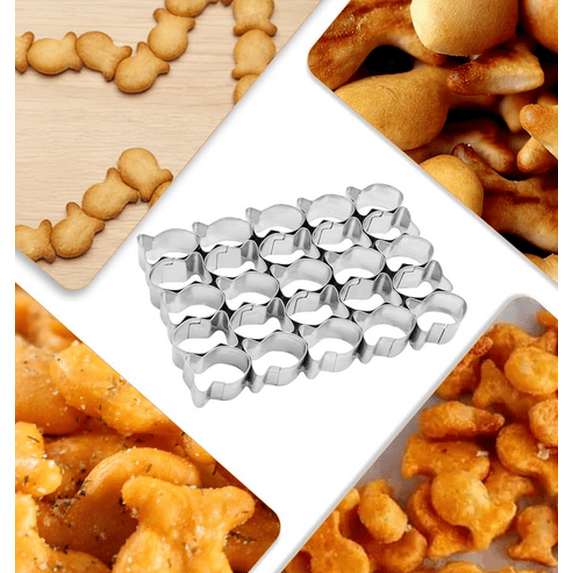 Goldfish Cracker Cutter, 25 Cavity Goldfish Cutter for Crackers Stainless Steel Fish Shaped Tiny Treats Baking Mold Non-stick Dough for DIY Baking Making Crackers