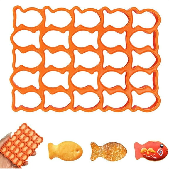 Goldfish Cracker Cutters Molds,Small Animal Biscuit Cutter,25 Cavity Plastic Goldfish Cookie Maker,Kitchen Baking Gadgets,for Fish Shaped Foods Tiny Treats Dough Bread (Orange)