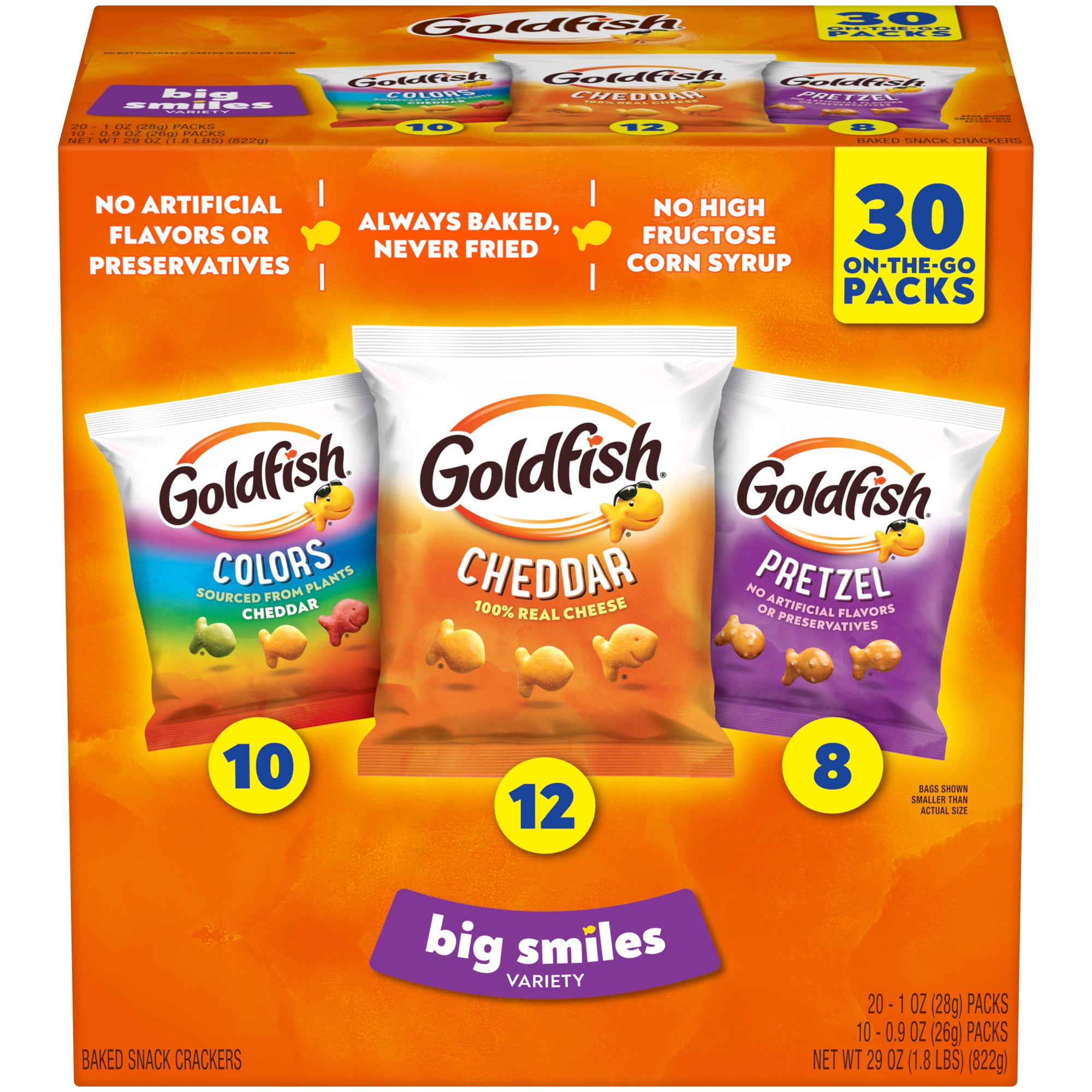 Goldfish Big Smiles Cracker & Pretzel Crackers, 30 Bag Variety Pack