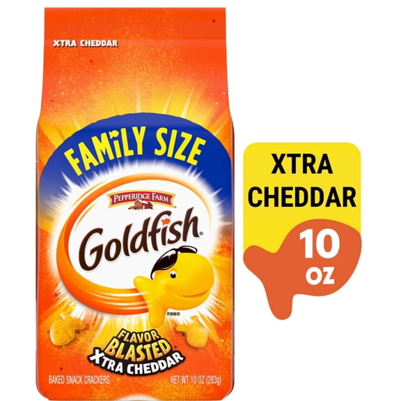 Goldfish Crackers, Flavor Blasted Xtra Cheddar Crackers, Family Size, 10 oz Bag