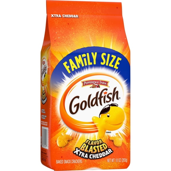 Goldfish Crackers, Flavor Blasted Xtra Cheddar Crackers, Family Size, 10 oz Bag