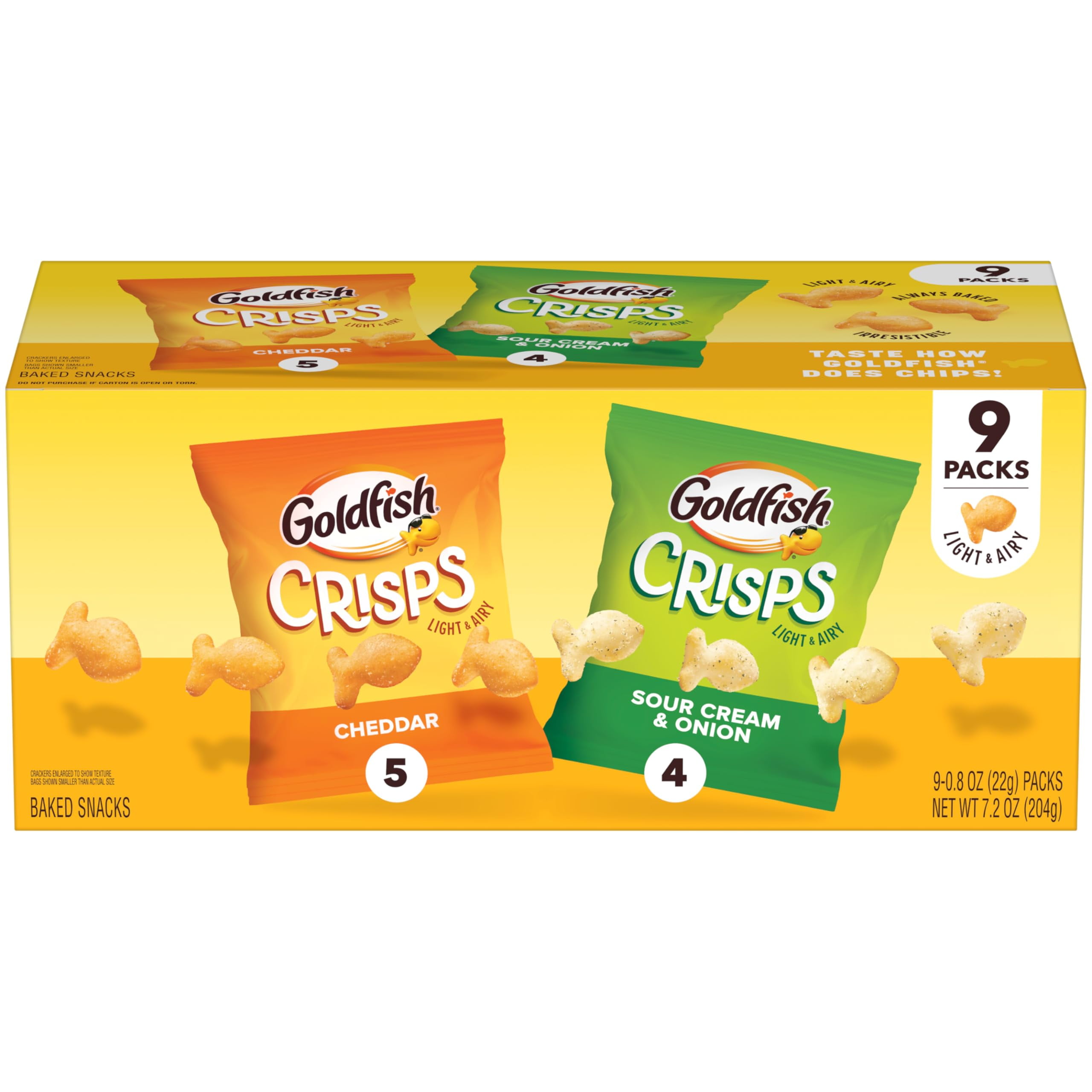 Goldfish Crisps Baked Chip Crackers Variety NSD3 Pack, 0.8 Oz Snack Packs, 9 Pk
