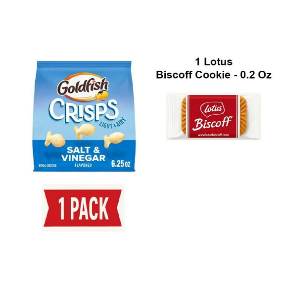 Goldfish Crisps Salt & Vinegar Flavored Baked Chip Cracker Snacks, 6.25 Oz Bag - Pack Of 1 & Lotus Biscoff Cookie - 0.2 Oz - 1 ct