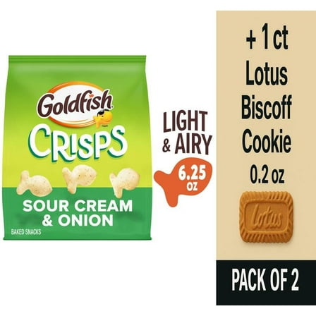Goldfish Crisps Sour Cream & Onion Crisps Crackers 6.25 oz - Pack of 2 & Lotus Biscoff Cookie - 0.2 Oz - 1 ct
