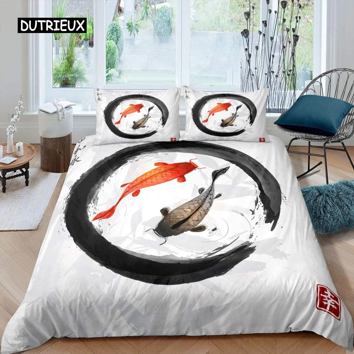 Goldfish Duvet Cover Set Ocean Life Comforter Cover Wave Splash Bedding Set Polyester Abstract