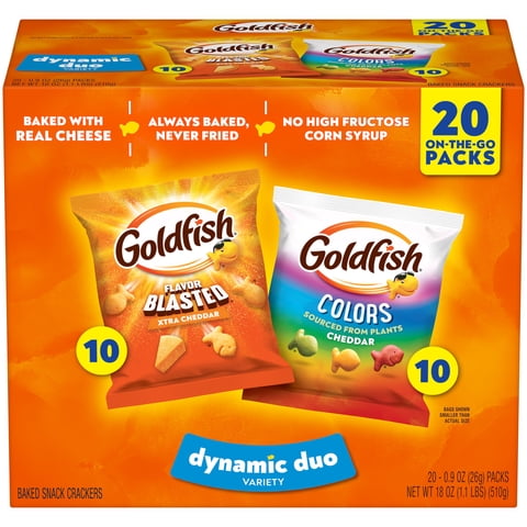 Goldfish Dynamic Duo Cheddar Cheese Crackers Crackers, 20 Bag Variety Pack