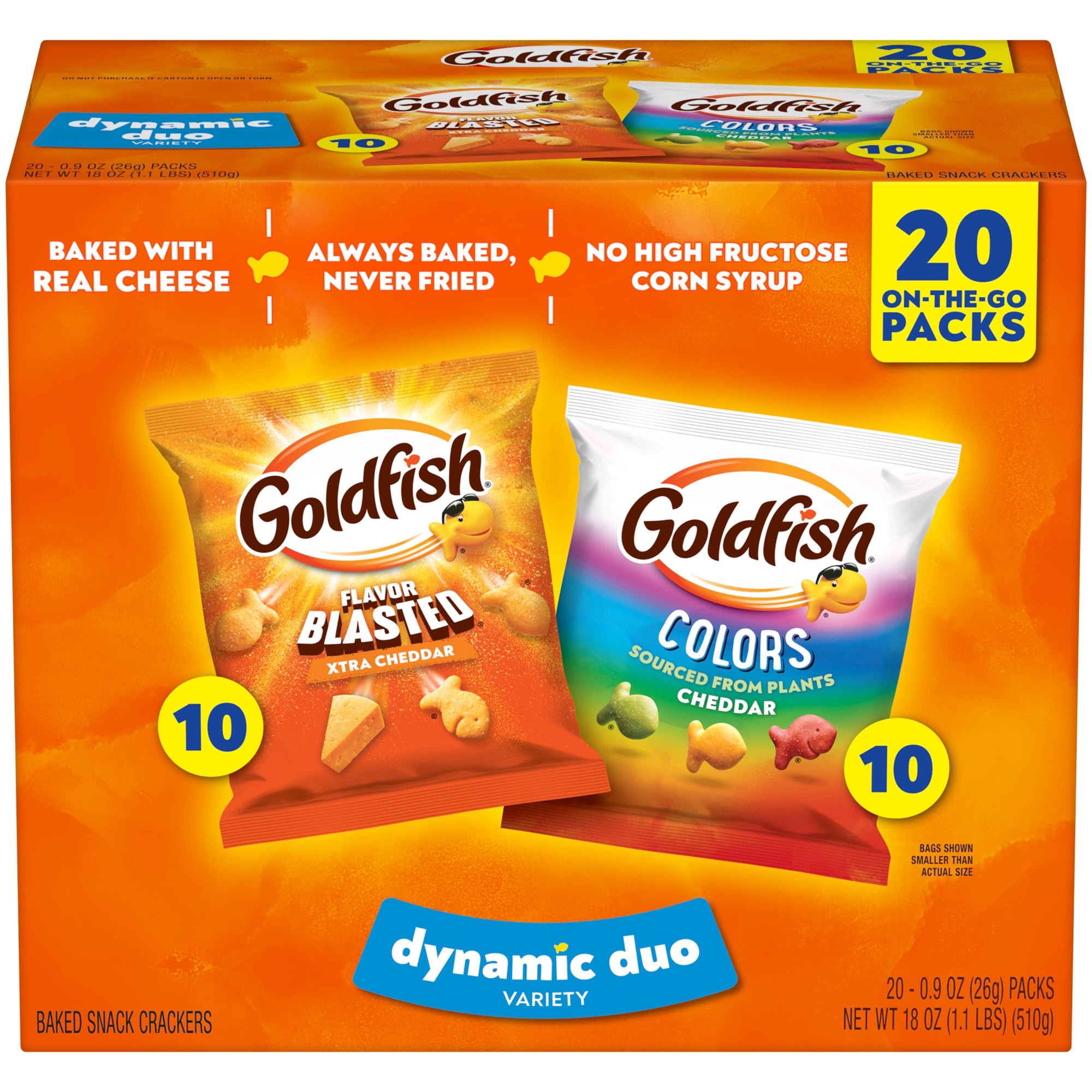 Goldfish Dynamic Duo Cheddar Cheese Crackers Crackers, 20 Bag Variety Pack