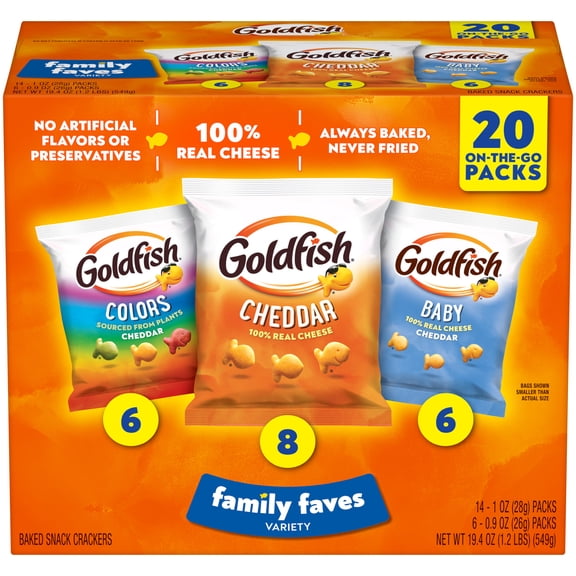 Goldfish Family Faves Cheese Cracker Crackers, 20 Bag Variety Pack