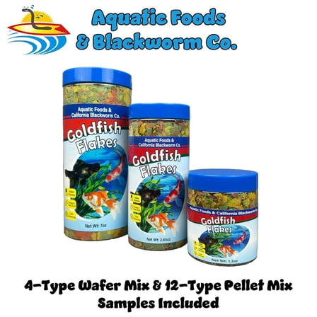 Goldfish Flakes, 42% Protein Premium Three Flake Mix for Aquarium and Pond Fish. Also Great for Koi, Wafer & Pellet Mix Included 1.3oz Canister