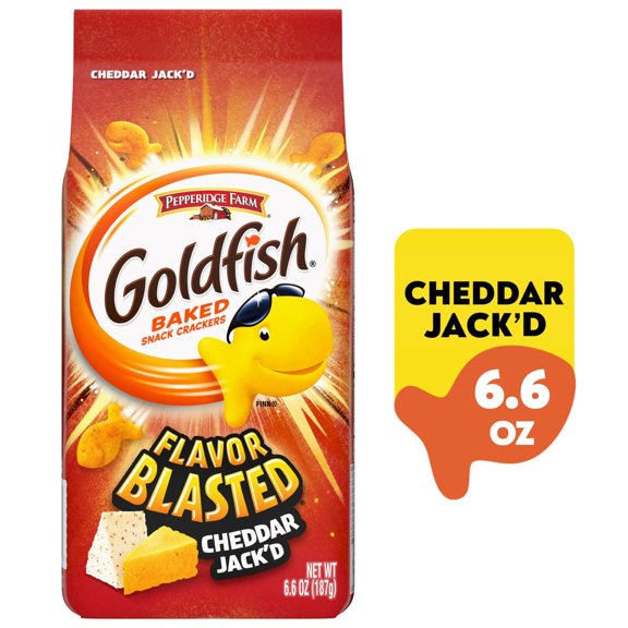 Goldfish Flavor Blasted Cheddar Jack'd Crackers, Snack Crackers, 6.6 oz Bag