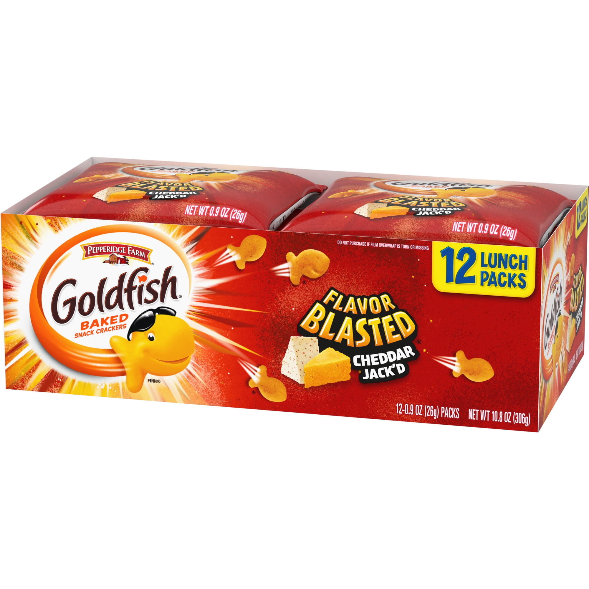 Goldfish Flavor Blasted Crackers, Cheddar Jack'd Snack Pack, 0.9 oz, 12