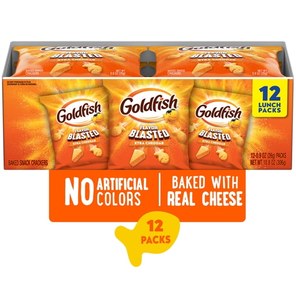 Goldfish Flavor Blasted Crackers, Xtra Cheddar Snack Packs, 12 Count Multipack