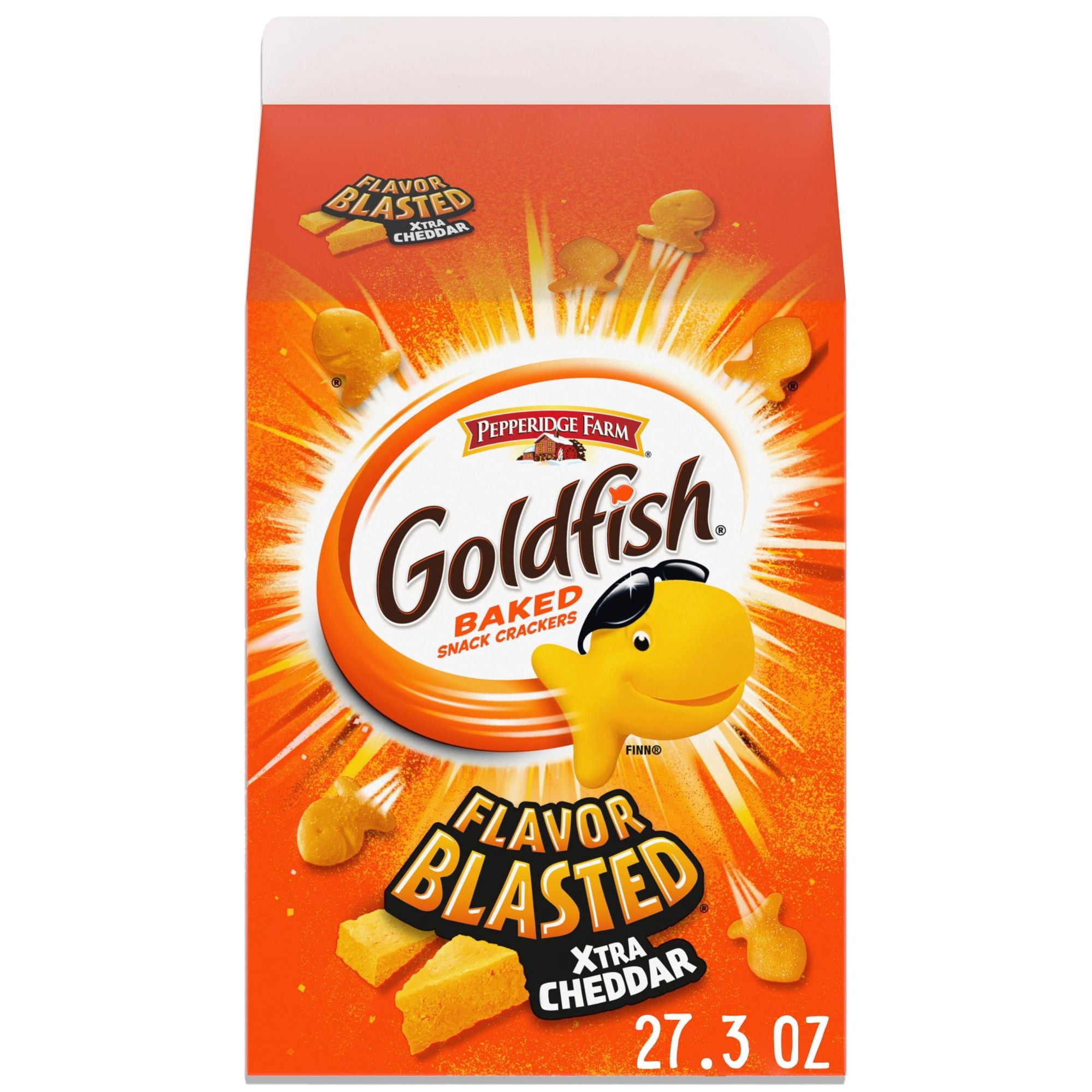 big box of gold fish Goldfish Cheddar Cracker and Flavor Blasted Xtra Cheddar Crackers, Snack Crackers, 30 oz Cartons, 2 CT Pepperidge Farm Goldfish Crackers Colours Carton Pepperidge Farm Goldfish Flavor Blasted