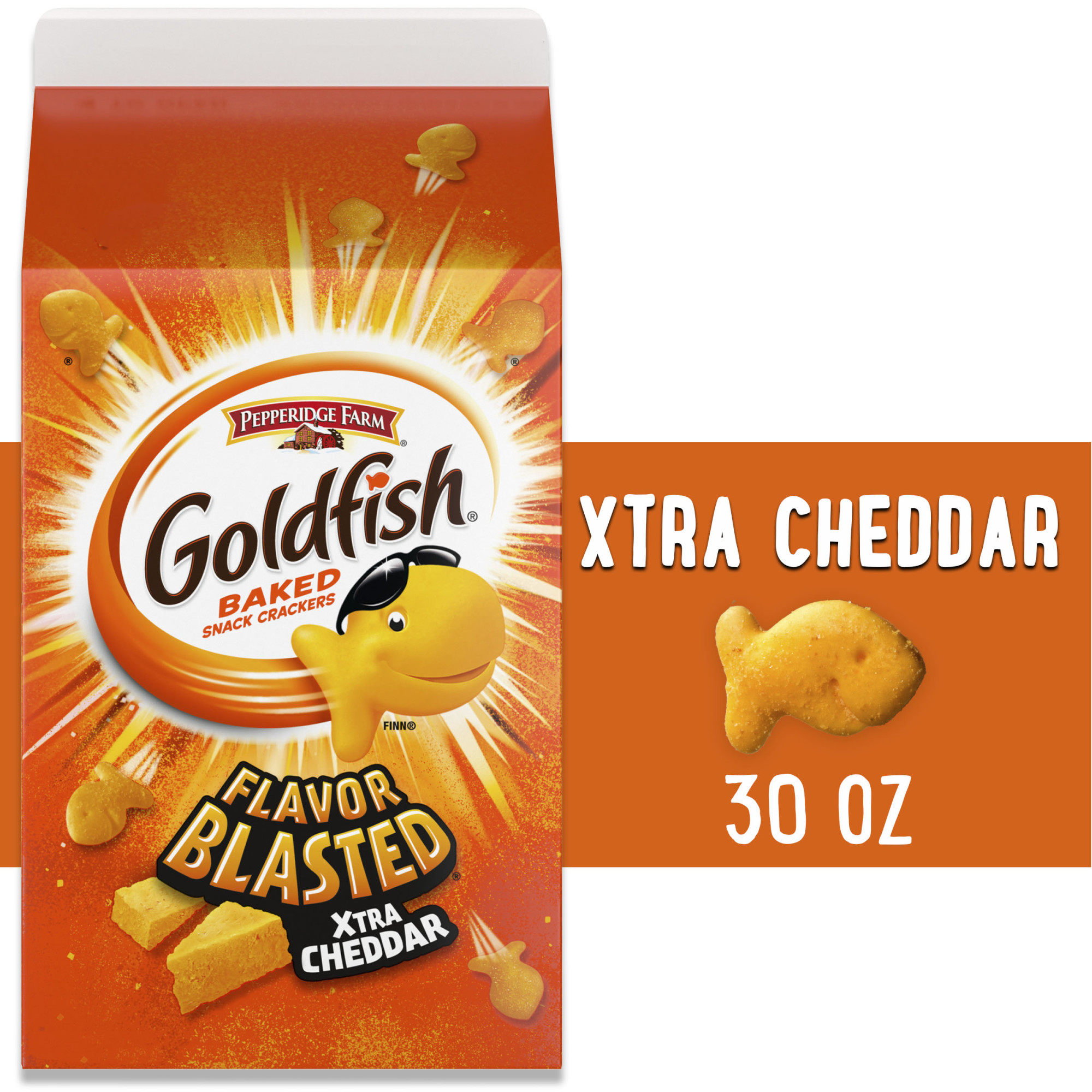 Goldfish Flavor Blasted Xtra Cheddar Cheese Crackers, Baked Snack Crackers, 30 oz Carton - image 1 of 12