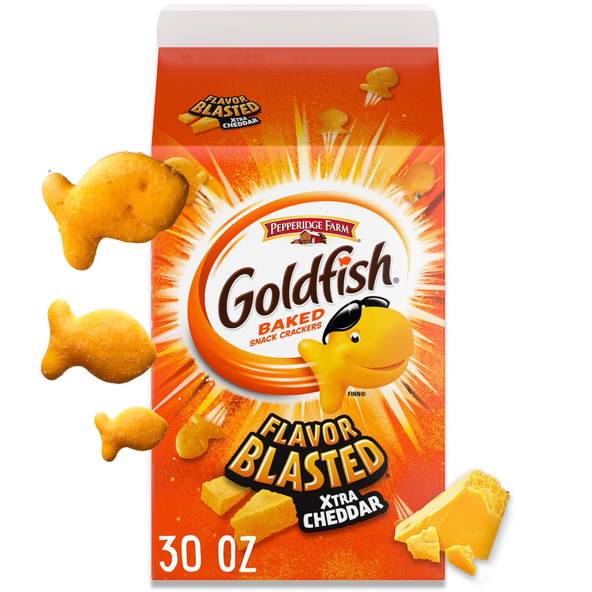 Goldfish Flavor Blasted Xtra Cheddar Cheese Crackers, Baked Snack Crackers, 30 oz Carton