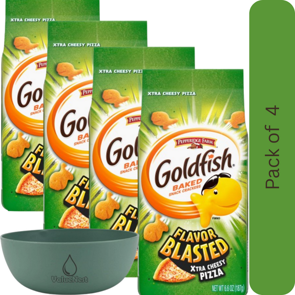 Goldfish Flavor Blasted Xtra Cheesy Pizza Crackers, 6.6 oz Bag, Pack of 4 with Bowl by Value Nest