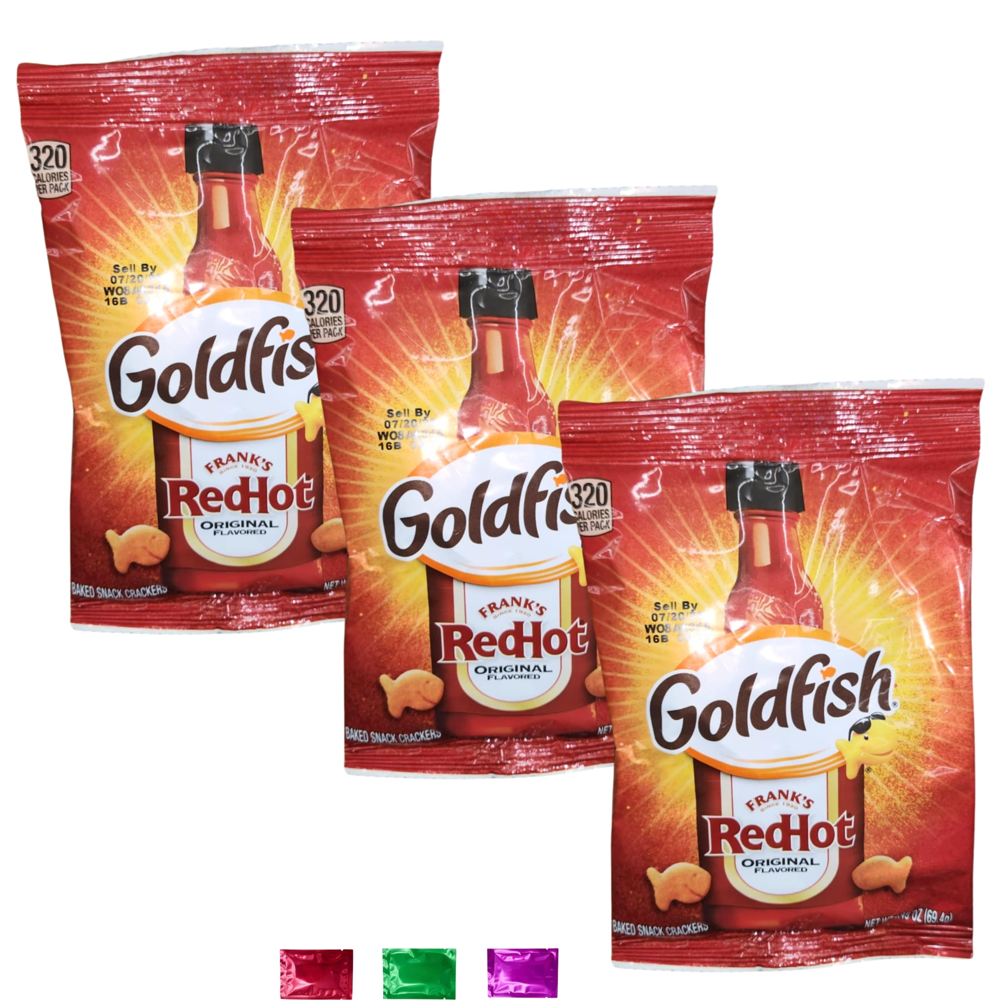 Goldfish Franks RedHot Original Flavored Crackers 2.45 Oz 3 Pack, Bold Tangy Hot Sauce Coated Crispy Cracker Snacks Gluten Free, OntheGo Spicy Treat w/ Snoep in Beperkte Oplage