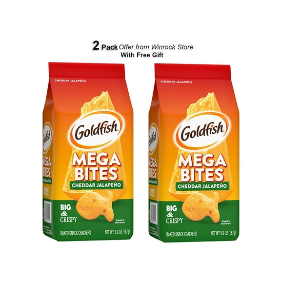 Goldfish Mega Bites, Cheddar Jalapeno Crackers, 5.9 oz (2 Pack) Free Gift from Winrock Store