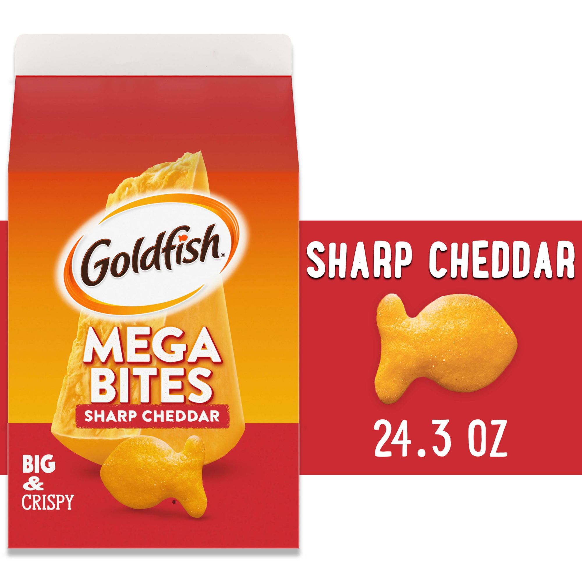 Goldfish Mega Bites, Sharp Cheddar Crackers, 24.3 oz Carton - image 1 of 9