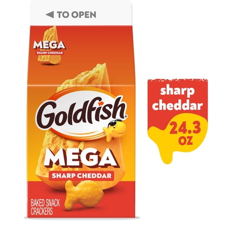 Goldfish Mega Bites Sharp Cheddar Cheese Crackers, 24.3 oz Carton