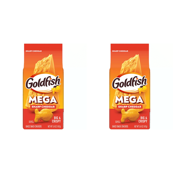Goldfish Mega Bites Sharp Cheddar Crackers, 5.9 oz pack of 2