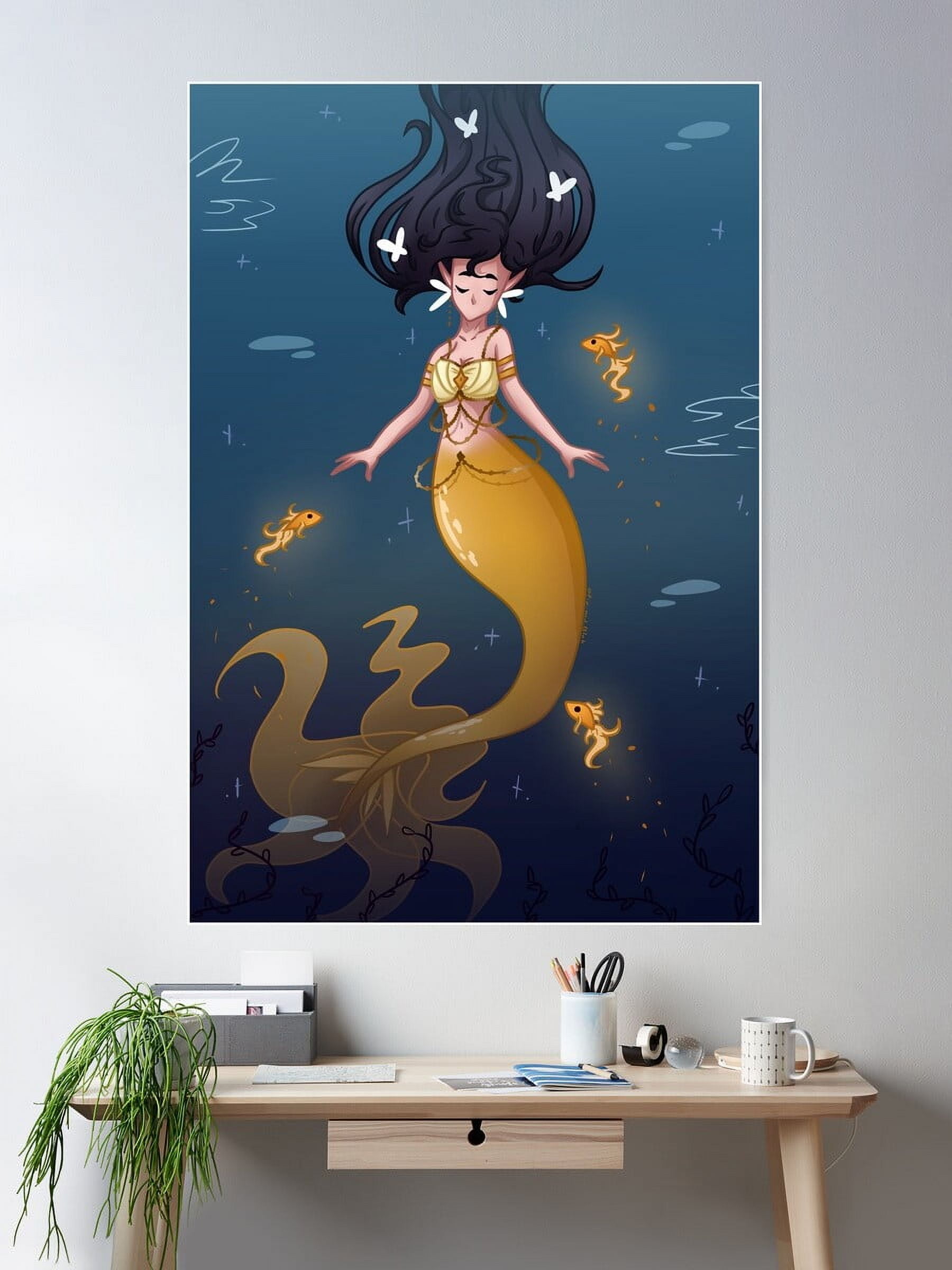 Goldfish Mermaid Poster Wall Art, Modern Wall Decor For Living Room ... - Goldfish In A Modern Room Divider