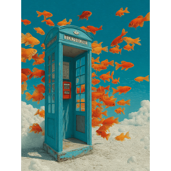 Goldfish Phone Booth Surreal Canvas Print, Whimsical Creative Art, Unique Home Wall Decor