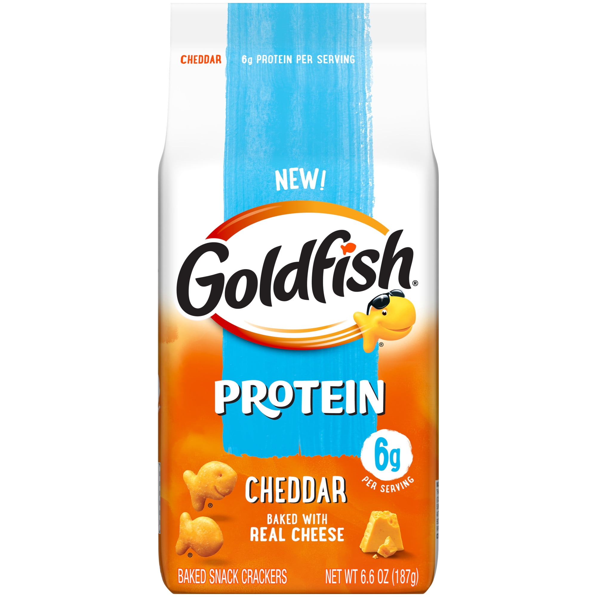 Goldfish 6g Protein Cheddar Crackers, 6.6 oz Bag