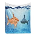 thumbnail image 1 of Goldfish Soft Flannel Fleece Throw Blanket, Goldfishes Teaming up Against a Shark Underwater Unity is Strength Concept Art, Cozy Plush for Indoor and Outdoor Use, 50" x 70", Multicolor, by Ambesonne, 1 of 5