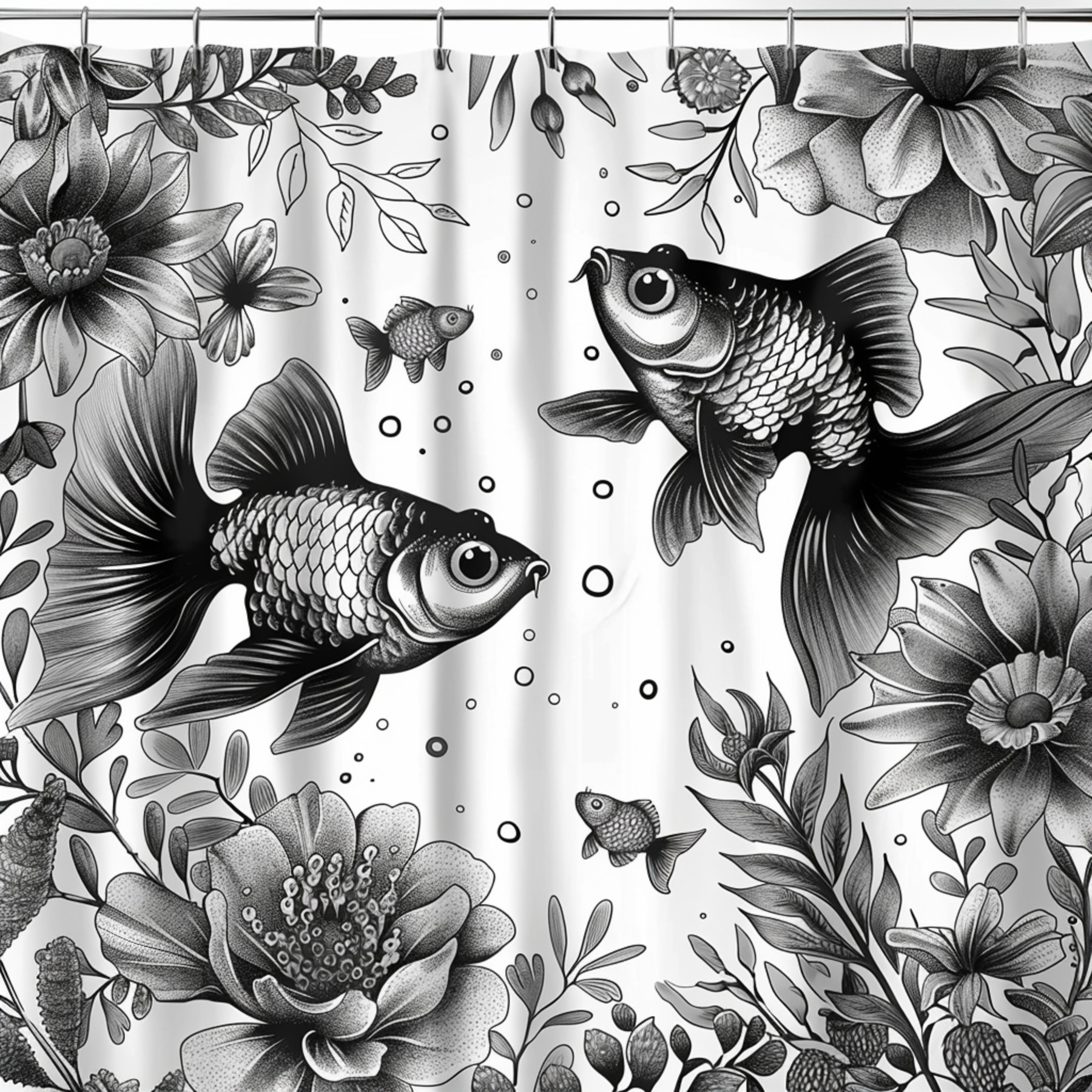 Goldfish Underwater Garden Shower Curtain Blooming Flowers Lush