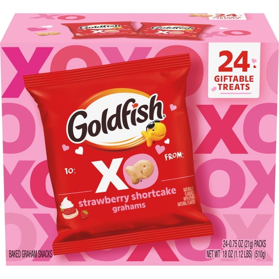 Goldfish Valentine's Day Strawberry Shortcake Flavored Baked Graham Snacks, 24 Count 0.75 oz