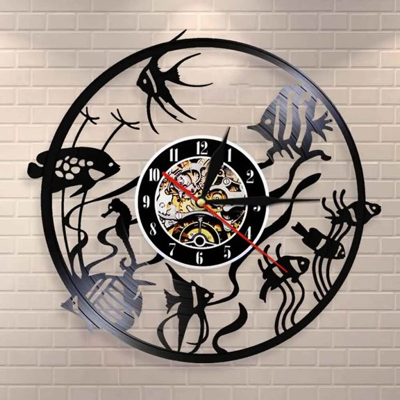 Goldfish Vinyl Wall Clock,Vinyl Record Clock Wall Art Black Handmade Art Home Unique Gift idea