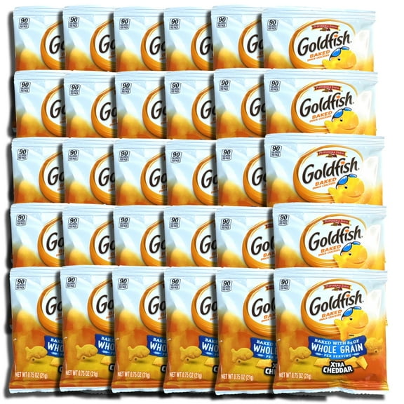 Goldfish Whole Grain Xtra Cheddar Goldfish Crackers Individual Bags Bulk, 30 Pack
