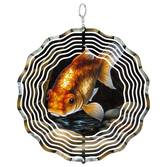 Goldfish Wind Spinner Metal Outdoor Decor Pond Life Theme Vibrant Orange Gold Finish