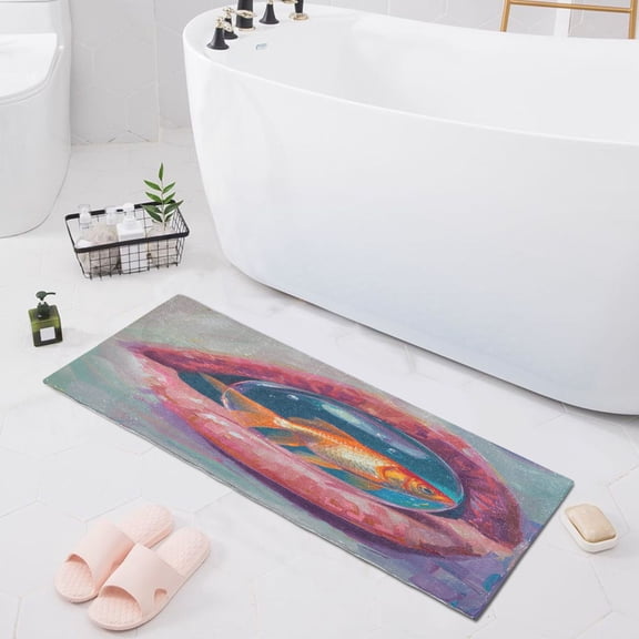 Goldfish in Bubble Inside Mouth Bath Mat 39x20 Non-Slip Bathroom Rugs Absorbent Soft Plush Quick Dry for Tub Shower Kitchen Home Decor