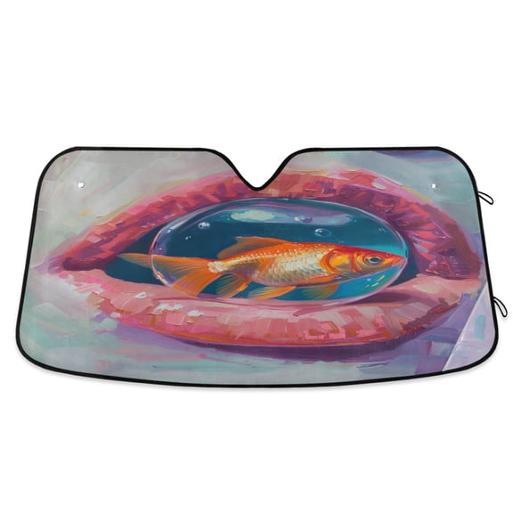 Goldfish in Bubble Inside Mouth Car Windshield Sun Shade Foldable Car Front Window Visor Heat and UV Protection 55x27.6