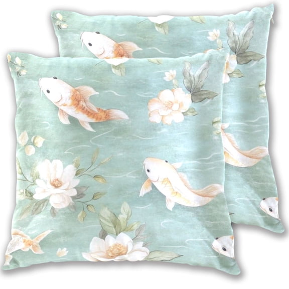 Goldfish in Pond 18x18in 2-Piece Cotton Fleece Throw Pillow Covers, Shrink Resistant, Hidden Zip