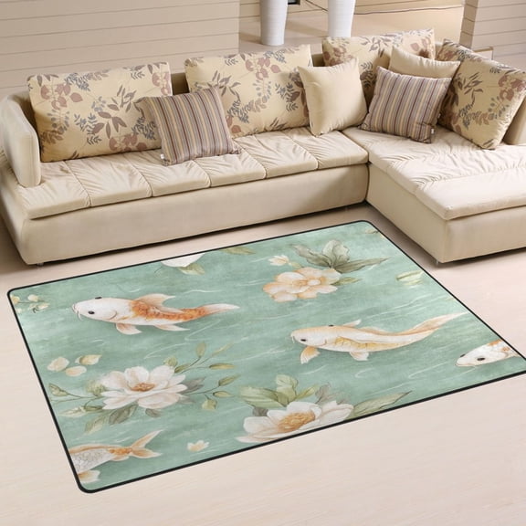 Goldfish in Pond Soft Polyester Area Rug 60''x39'', Non Slip, Memory Foam, Water Absorbent