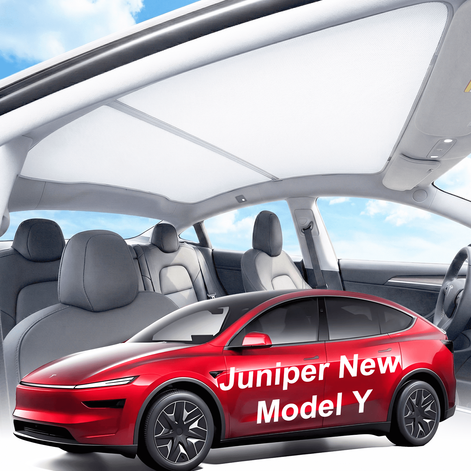 Goldforest 2025-2026 Tesla Model Y Juniper Sunshade Roof [Headliner-Match Gray, Never Sag, Ice-Crystal Coating] Heat Insulation No-Gap Foldable Glass Sunroof Cover, Interior Gray