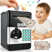Faburo Piggy Bank for Kids, Cash Coin Can Toys for Girls 3-6 Year Old, ATM Toy Savings Bank Machine Electronic Money Bank,Black