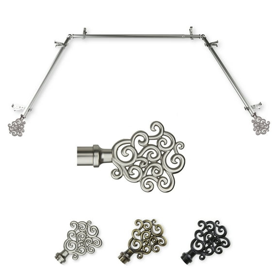 Goldie 13/16" Bay Window curtain rod 20"-36", 38"-72" - Satin Nickel,(ABay-71-5)