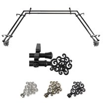 Goldie 13/16" Double Bay Window curtain rod Adjustable 20"-36", 38"-72" - Black,(ABay-71-2D)