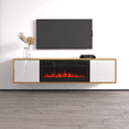 thumbnail image 1 of Goldie BL-EF Floating Fireplace TV Stand for TVs up to 75", Modern High Gloss 65" Entertainment Center, Wall Mounted Electric Fireplace TV Media Console with Storage Cabinets, 1 of 8